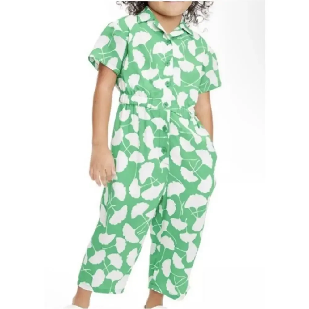 Diane von Furstenberg for Target Green White Ginkgo‎ Leaf Jumpsuit 3t